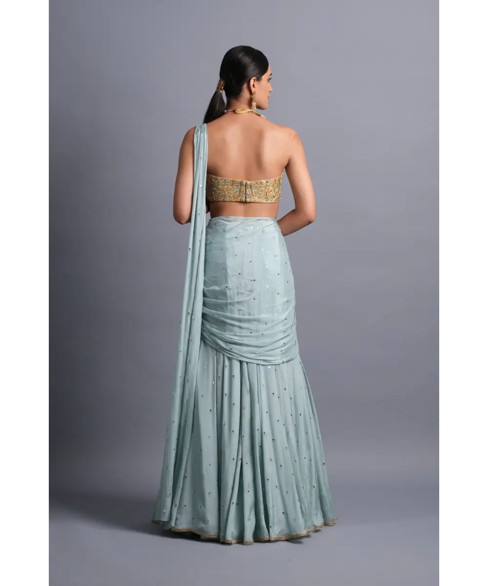 AASTHA SOOD - Sky blue Chiffon flared Lehenga Saree